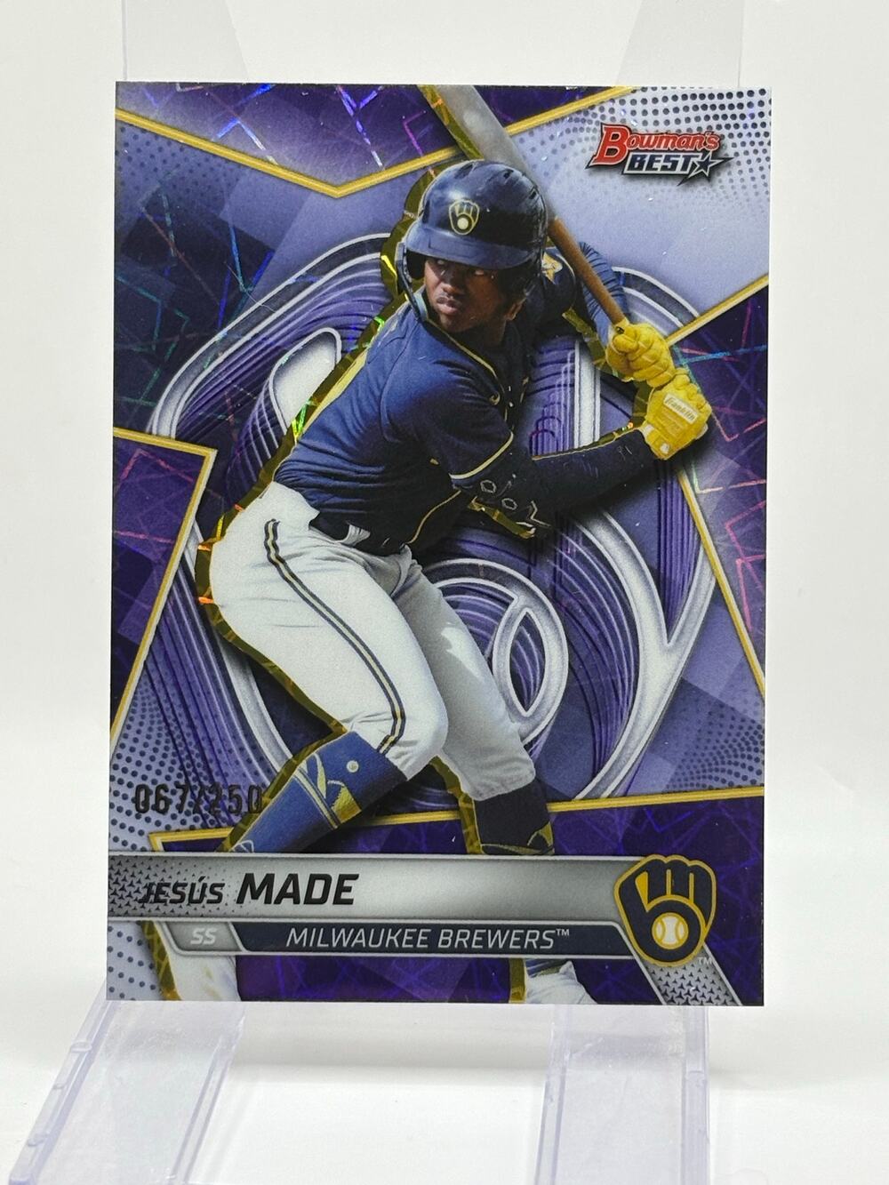 2025 Bowmans Best Jesus Made Top Prospects Purple Lazer Refractor 67/250 Brewers